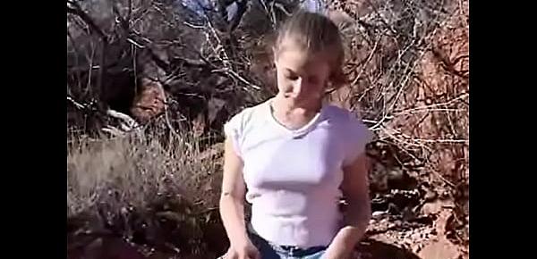 Little April Fingers Her Pussy Outdoors While On A Trip